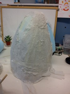 paper mache layer 1 - toilet paper